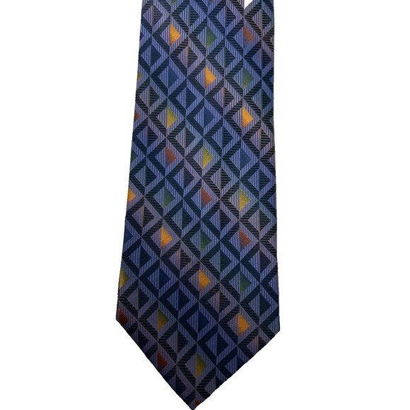 Bruno Piattelli 100% Silk Tie Geometric Pattern Blue Multicolor 58.5” x 4” - Picture 3 of 6